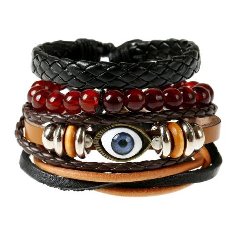 Pulseiras de fio de PU, Couro do plutônio, with Cânhamo & liga de zinco, joias de moda & multicamada & unissex, cores misturadas, Diameter of about 6CM, woven bracelet flat 17-18CM, vendido por PC