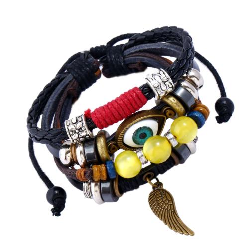 PU cavo bracciali, with corda di cera & Ematite & plastica rivestito in rame & lega in zinco, gioielli di moda & unisex, colori misti, The length of the leather is about 17CM, and the length of the drawstring is 8-9CM, Venduto da PC