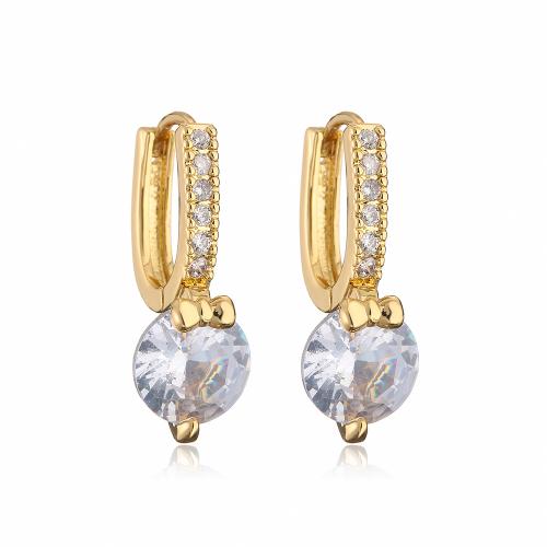 Cubic Zirconia Micro Pave Brass Earring gold color plated fashion jewelry & micro pave cubic zirconia golden nickel lead & cadmium free Sold By Pair