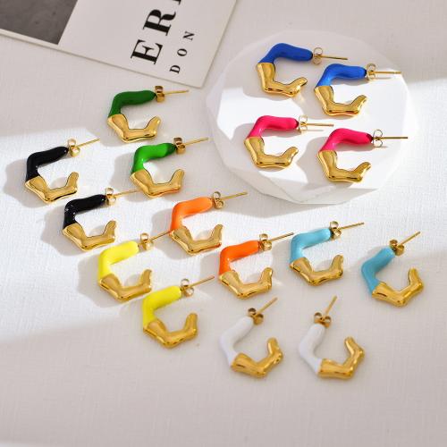 Stainless Steel Stud Earrings 304 Stainless Steel plated fashion jewelry & enamel Sold By Pair