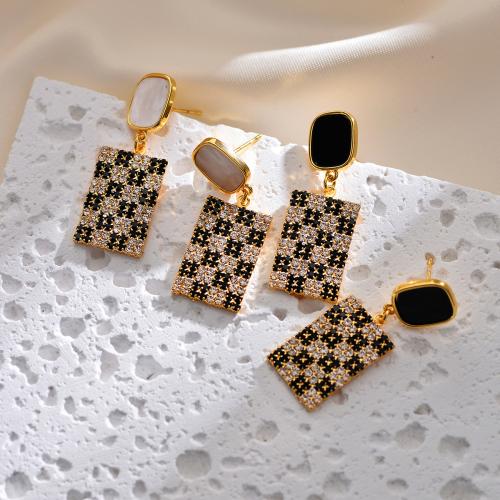 Brass Drop Earring plated fashion jewelry & enamel & with rhinestone nickel lead & cadmium free Sold By Pair