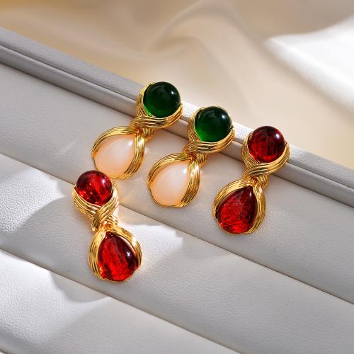 Brass Drop Earring with Glass plated fashion jewelry nickel lead & cadmium free Sold By Pair