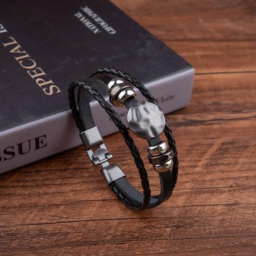 PU Cord Armbånd, Zinc Alloy, med PU, håndlavet, Unisex, sort, Solgt af PC