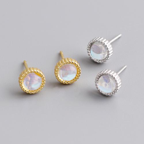 Sterling Silver Juvelyrika Auskarai, 925 Sterling Silver, su Moonstone, moters, daugiau spalvų pasirinkimas, 6.80mm, Pardavė Pora