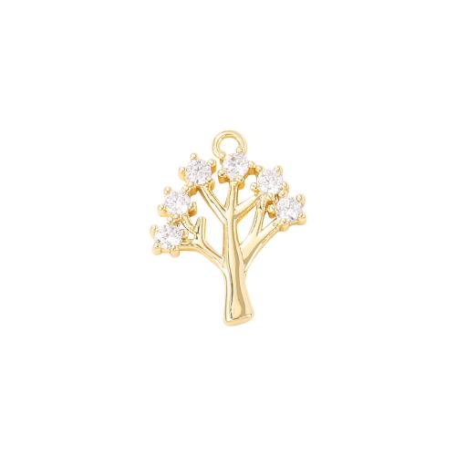 Cubic Zirconia Micro Pave Brass Pendant Tree real gold plated DIY & micro pave cubic zirconia golden Sold By PC