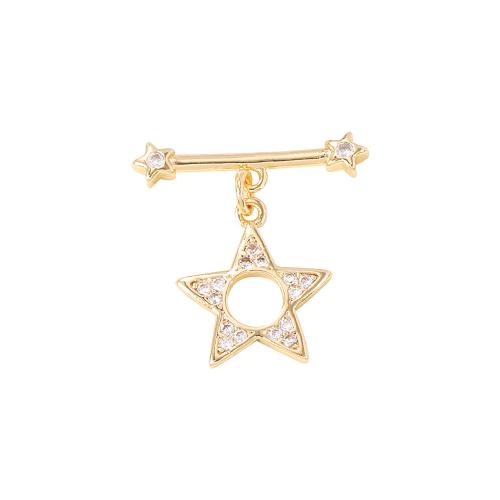 Brass Toggle Clasp Star real gold plated DIY & micro pave cubic zirconia golden O fasteners T fasteners Sold By PC