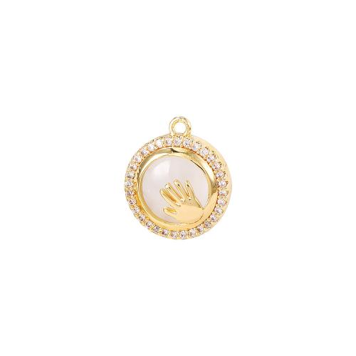 Cubic Zirconia Micro Pave Brass Pendant with Cats Eye real gold plated DIY & micro pave cubic zirconia golden Sold By PC