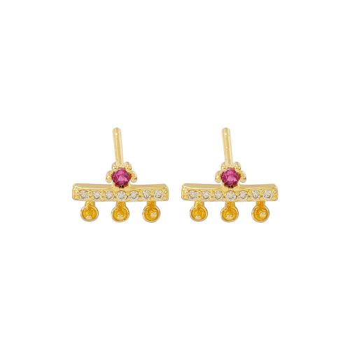 Brass Earring Stud Component real gold plated DIY & micro pave cubic zirconia golden Sold By Pair