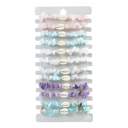 Trendy Wax cord armbanden, Natuurlijk grind, met Wax & Schelp, 12 stuks & uniseks, meer kleuren voor de keuze, Lengte Ca 15-30 cm, Verkocht door Stel