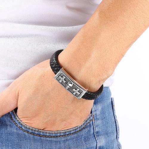 PU Leather Cord Bracelets 316 Stainless Steel with PU Leather Vacuum Ion Plating Unisex Sold By PC