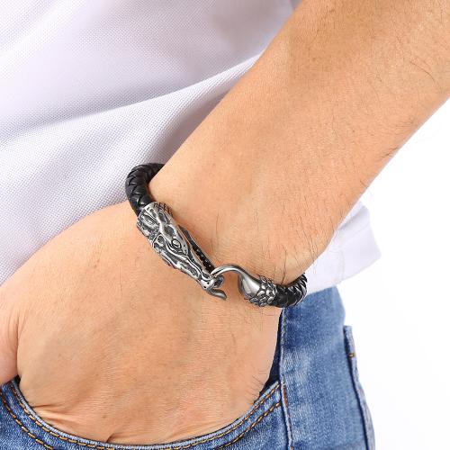 PU Leather Cord Bracelets 304 Stainless Steel with PU Leather Vacuum Ion Plating Unisex Sold By PC