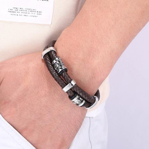 PU Leather Cord Bracelets 316 Stainless Steel with PU Leather Vacuum Ion Plating Double Layer & Unisex Sold By PC