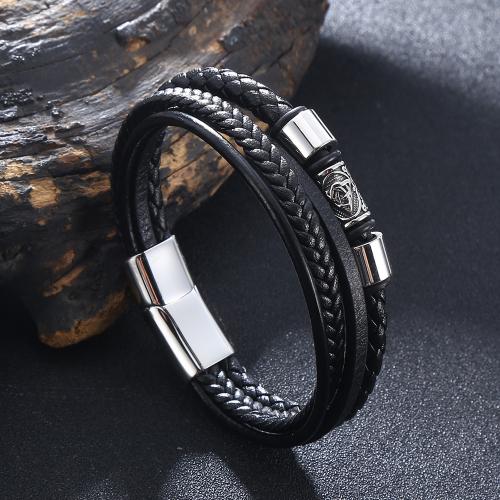 PU Cord Armbånd, 316 Stainless Steel, med PU, flerlags & Unisex & forskellig størrelse for valg, flere farver til valg, Solgt af PC