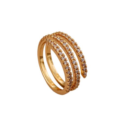 Messing Manchet Finger Ring, gold plated, drie lagen & micro pave zirconia & voor vrouw, Maat:6-8, Verkocht door PC