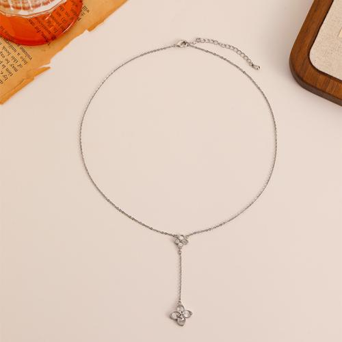 metal collar, con Nácar Blanca, con 2inch extender cadena, Trébol de cuatro hojas, chapado en color de platina, Joyería & para mujer, longitud aproximado 15.9 Inch, Vendido por UD