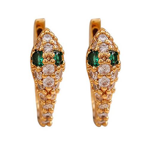 Messing Hendel weer Earring, Slang, gold plated, micro pave zirconia & voor vrouw, 14x16mm, Verkocht door pair