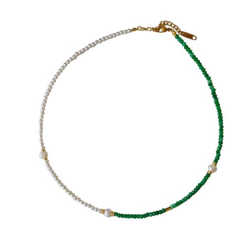 Pierre naturelle collier, avec perle d'eau douce cultivée & laiton, avec 2.36inch chaînes de rallonge, Placage de couleur d'or, bijoux de mode & pour femme, Longueur Environ 16.7 pouce, Vendu par PC