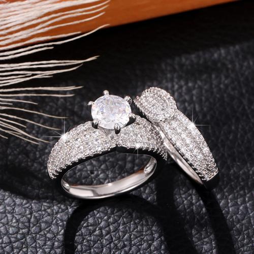 Brass Ring Set 2 pieces & micro pave cubic zirconia & for woman Sold By Set