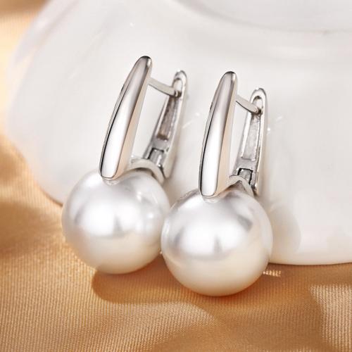 Brass Leverback Earring with Plastic Pearl fashion jewelry & for woman 27mm Sold By Pair