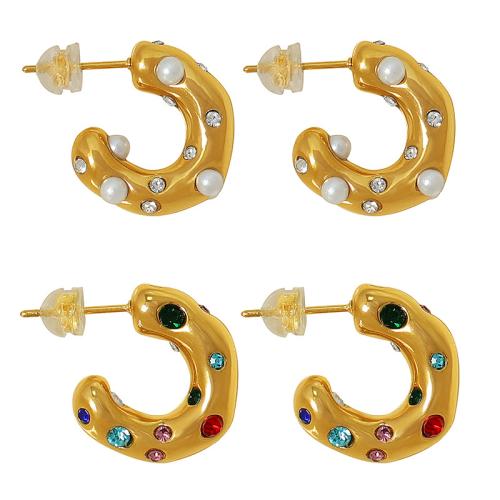 Stainless Steel Stud Earrings 304 Stainless Steel fashion jewelry & for woman golden Sold By Pair