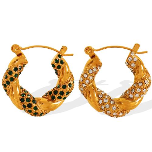 Rostfritt stål spaken bakåt Earring, 304 rostfritt stål, 18K guldpläterad, mode smycken & för kvinna & med strass, gyllene, 24.10x24.20mm, Säljs av Par