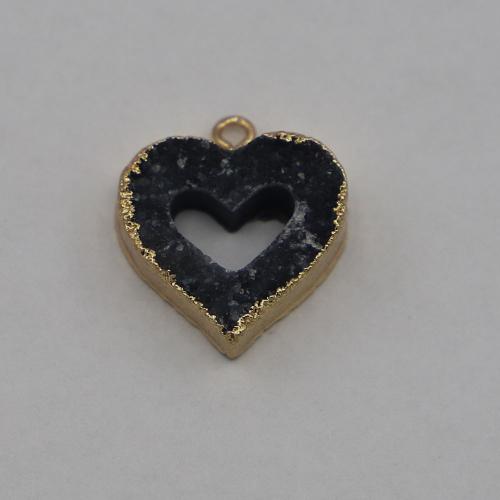 Colgantes de Ágata, Ágata de cuarzo de hielo, con metal & fundición, Corazón, chapado en color dorado, Bricolaje, Color aleatorio, 16x16x5mm, Vendido por UD