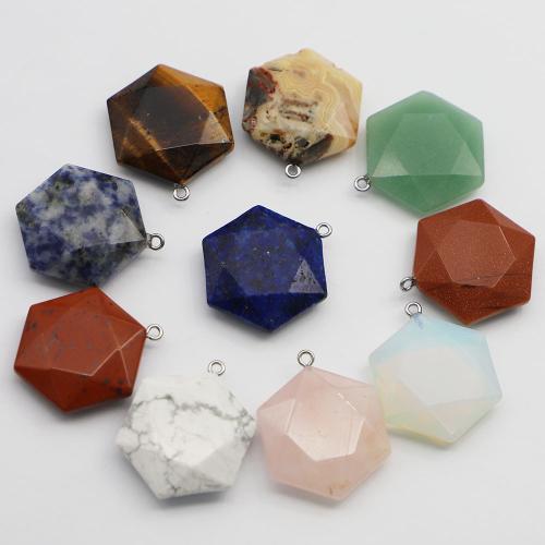 Gemstone Hängen Smycken, Natursten, med Järn, Hexagon, DIY & olika material för val, fler färger för val, 52x24x7mm, Säljs av PC