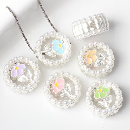 Zinc Alloy Flower Beads with Plastic Pearl painted DIY & enamel nickel lead & cadmium free Sold By Bag