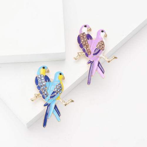 Zinc Alloy Brooches Parrot gold color plated DIY & enamel & with rhinestone nickel lead & cadmium free Sold By PC