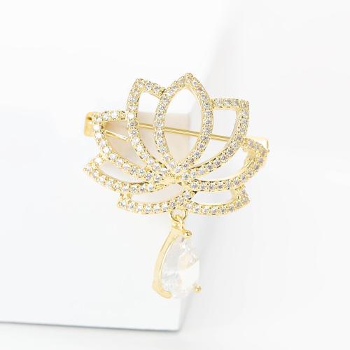 Zinc Alloy Brooches Flower plated micro pave cubic zirconia & for woman nickel lead & cadmium free Sold By PC