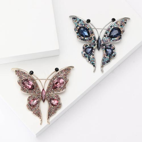 Zinc Alloy Brocher, Butterfly, forgyldt, for kvinde & med rhinestone, flere farver til valg, nikkel, bly & cadmium fri, Solgt af PC