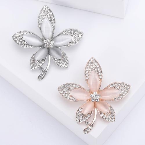 Zinc Alloy Brooches with Cats Eye Flower plated for woman & with rhinestone nickel lead & cadmium free Sold By PC