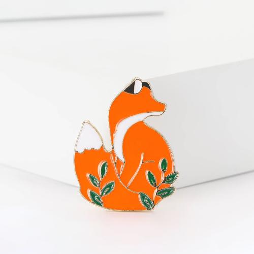 Zinc Alloy Brooches Fox gold color plated for woman & enamel orange nickel lead & cadmium free Sold By PC