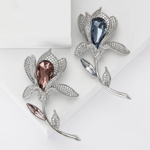 Cubic Zirconia Spilla, ottone, Fiore, placcato color argento, Micro spianare cubic zirconia & per la donna, nessuno, assenza di nichel,piombo&cadmio, Venduto da PC