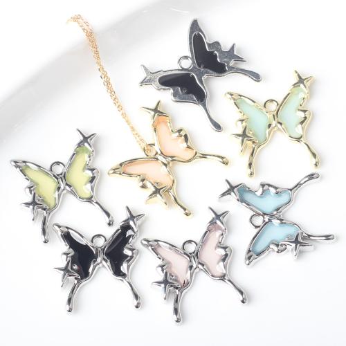 Zinc Alloy Animal Pendler, med Resin, Butterfly, forgyldt, du kan DIY, flere farver til valg, nikkel, bly & cadmium fri, 24x21mm, 100pc'er/Bag, Solgt af Bag