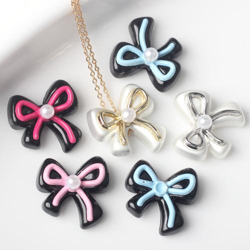 Resin Zinc Alloy Pendants with Resin & Plastic Pearl Bowknot plated DIY nickel lead & cadmium free Sold By Bag