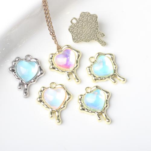 Resin Zinc Alloy Pendants with Resin Heart gold color plated DIY nickel lead & cadmium free Sold By Bag