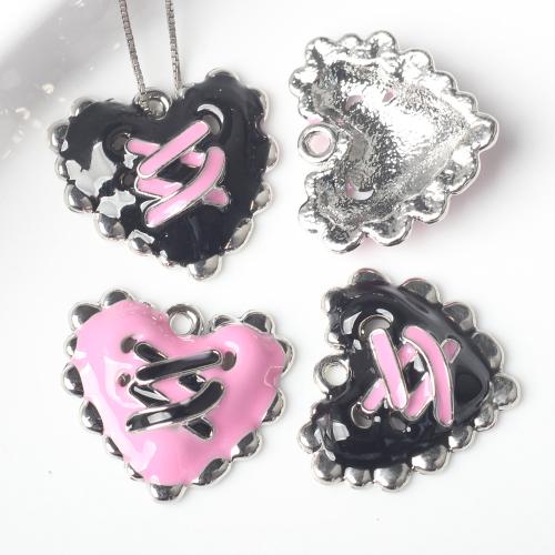 Zinc Alloy Heart Pendants silver color plated DIY & enamel nickel lead & cadmium free Sold By Bag