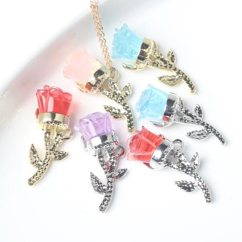 Resin Zinc Alloy Pendants with Resin Rose plated DIY nickel lead & cadmium free Sold By Bag