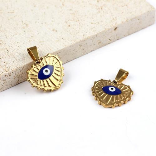 Evil Eye Pendants 304 Stainless Steel Heart gold color plated DIY & evil eye pattern & enamel blue nickel lead & cadmium free Sold By PC