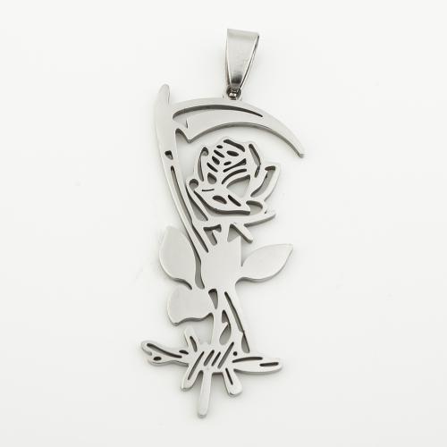 Rostfritt stål blomma hänge, 304 rostfritt stål, silver pläterad, DIY, silver, 48x21x1mm, Hål:Ca 4mm, 10PC/Bag, Säljs av Bag