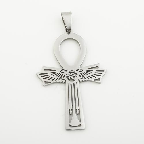 Roestvrij staal Cross Hangers, 304 roestvrij staal, silver plated, DIY, zilver, 47x31x1mm, Gat:Ca 4mm, 10pC's/Bag, Verkocht door Bag