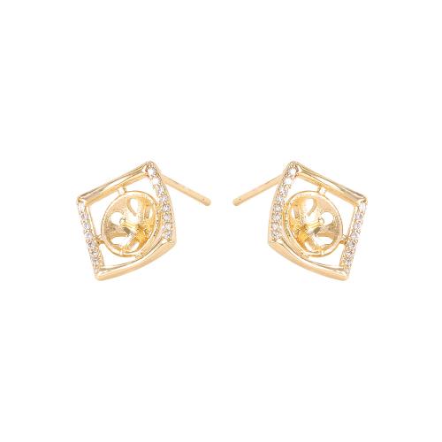 Brass Earring Stud Component real gold plated DIY & micro pave cubic zirconia golden Sold By Pair