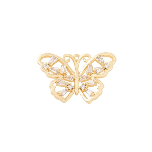 Cubic Zirconia Micro Pave Brass Pendant Butterfly real gold plated DIY & micro pave cubic zirconia golden Sold By PC