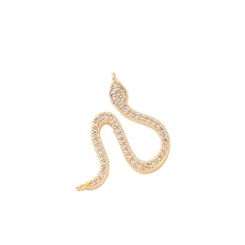 Kubik Zirkonium mikro bana Mässing Kontaktdon, Snake, äkta guldpläterad, DIY & micro bana cubic zirconia, gyllene, 13x21mm, Säljs av PC