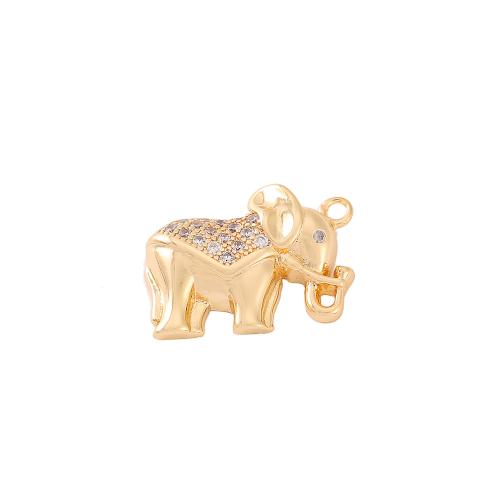 Cubic Zirconia Micro Pave Brass Pendant Elephant real gold plated DIY & micro pave cubic zirconia golden Sold By PC