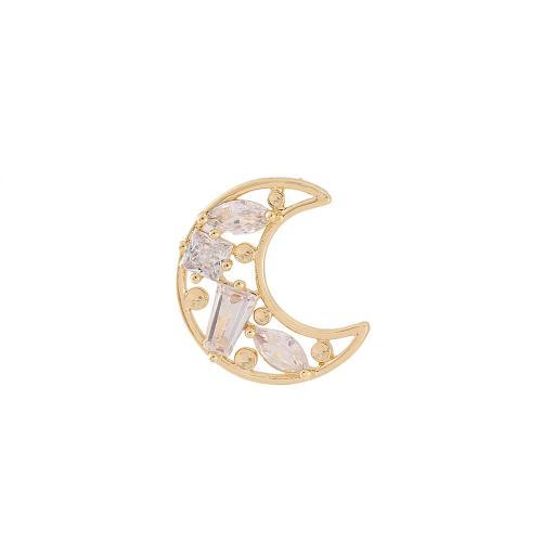 Terningformet Zirkon Micro Pave Messing Øreringe, Moon, ægte forgyldt, Micro Pave cubic zirconia & for kvinde, gylden, 12x13mm, Solgt af par