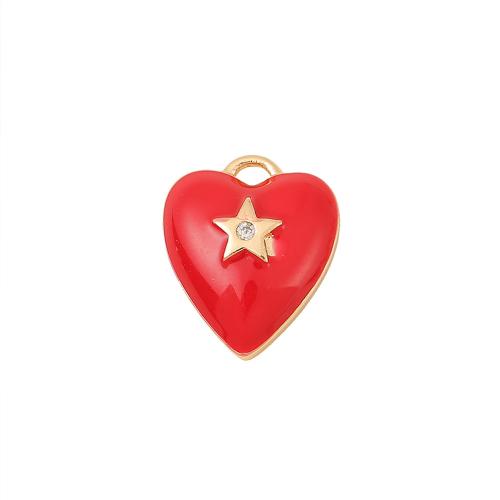 Cubic Zirconia Micro Pave Brass Pendant Heart real gold plated DIY & micro pave cubic zirconia & enamel golden Sold By PC