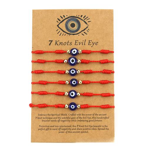 Evil Eye Biżuteria Bransoletka, Szkło, ze Sznur woskowany, 6 sztuk & dla obu płci, dostępnych więcej kolorów, długość około 18-28 cm, sprzedane przez PC