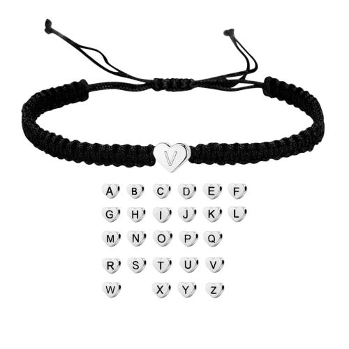 Pulseira de liga de zinco, with Cordão de Nó, letras são da a Z & unissex & Varios pares a sua escolha, preto, comprimento Aprox 16 cm, vendido por PC